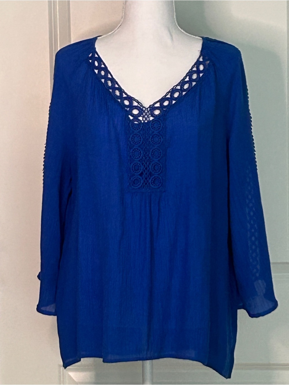 Zac & Rachel Tunic Women’s Plus Size 1X Cobalt Blue Crochet Lace Trim Boho-Chic